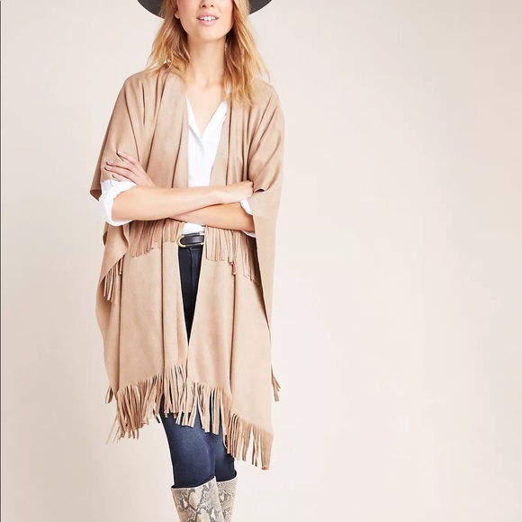 Faux Suede Poncho in taupe color - Picture 4 of 10